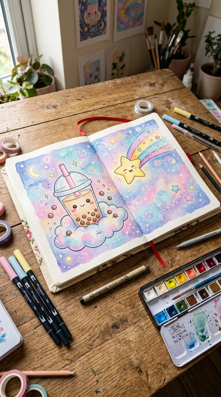 Une composition combinant deux idées de cette liste, comme le bubble tea et l'étoile filante