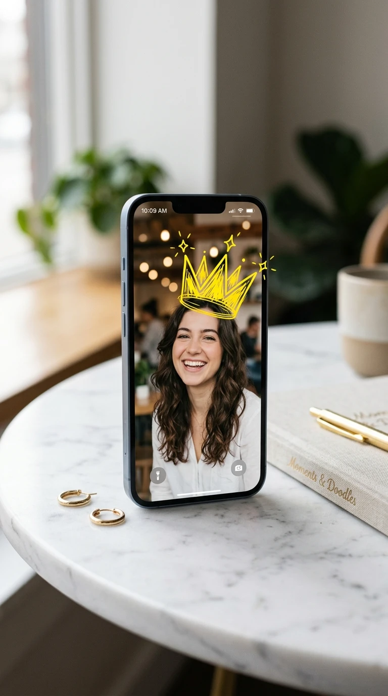 Une couronne posée au dessus de la tête sur une photo