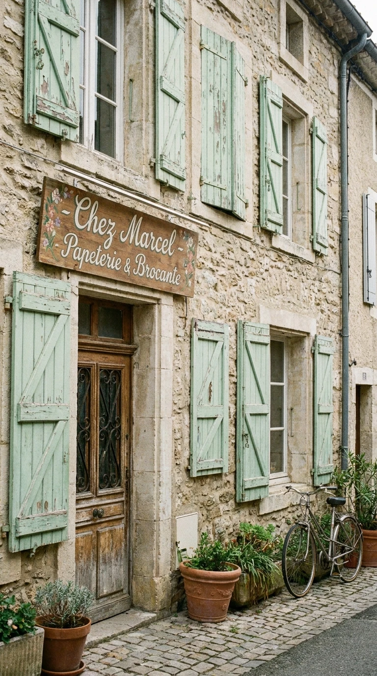 Une devanture de boutique avec ses volets ou son enseigne peinte à la main