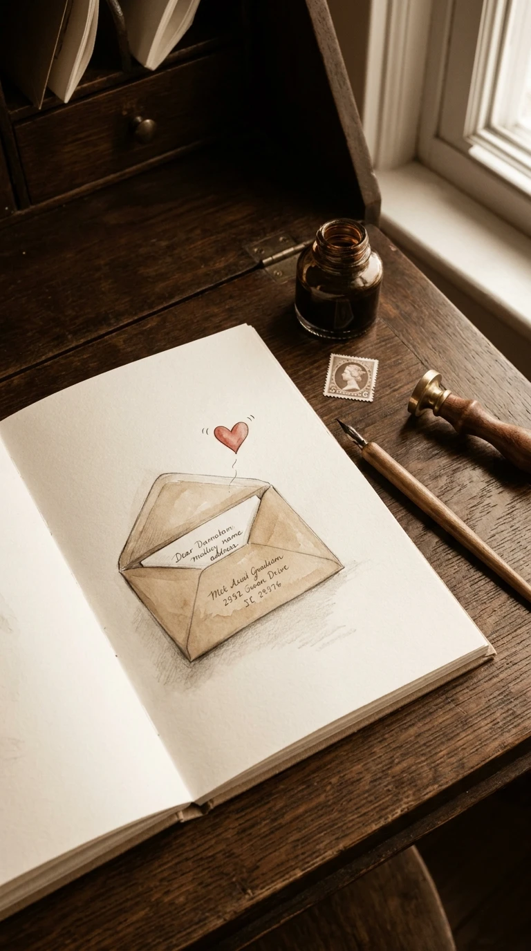 Une enveloppe entrouverte avec un petit cœur qui s'en échappe