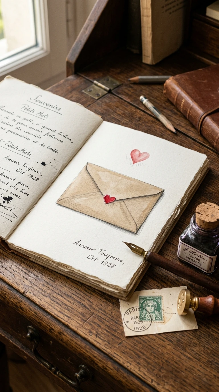 Une enveloppe miniature avec un cœur dessus