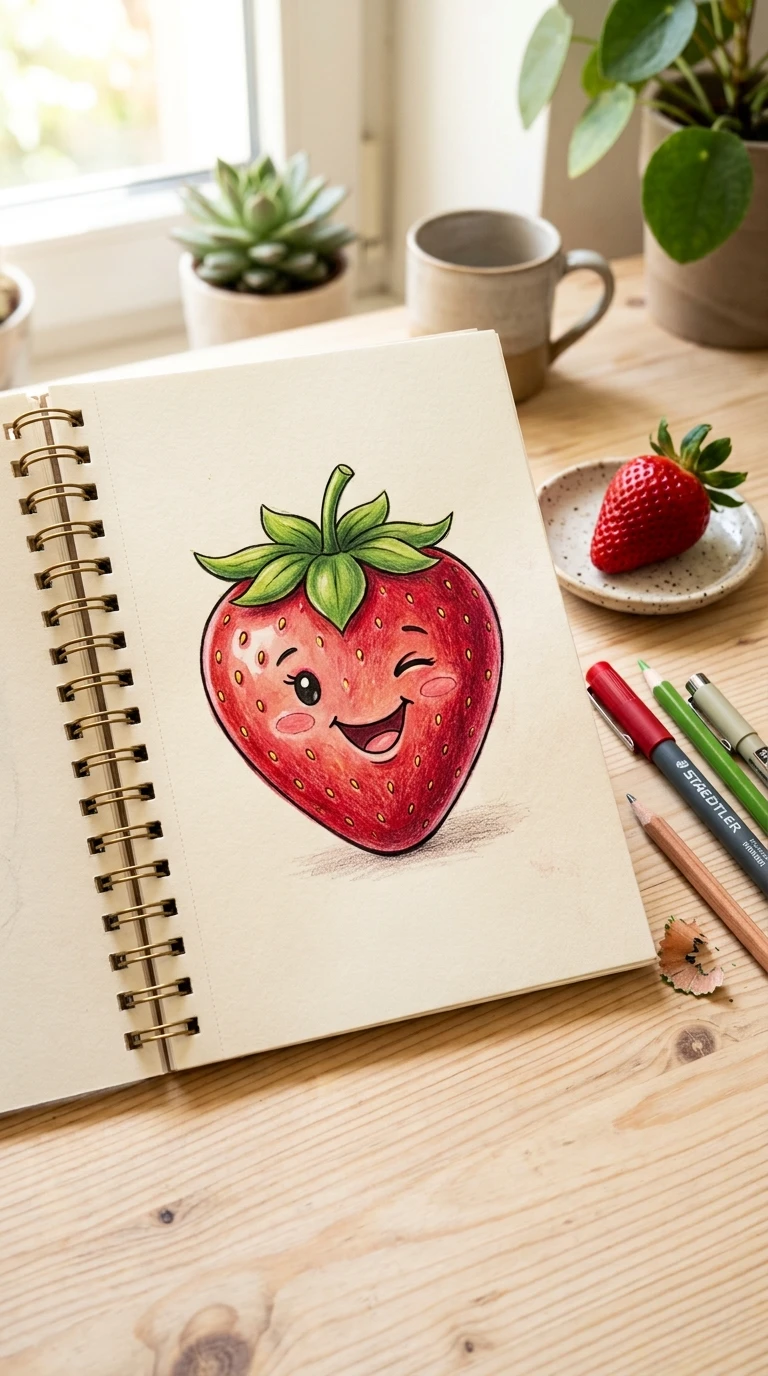 Une fraise avec un visage souriant
