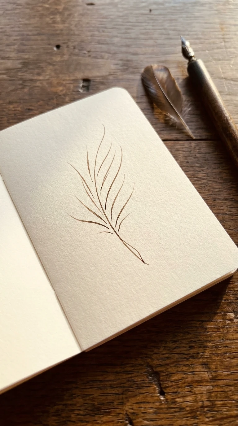 Une mini plume réduite à une seule ligne avec quelques barbes