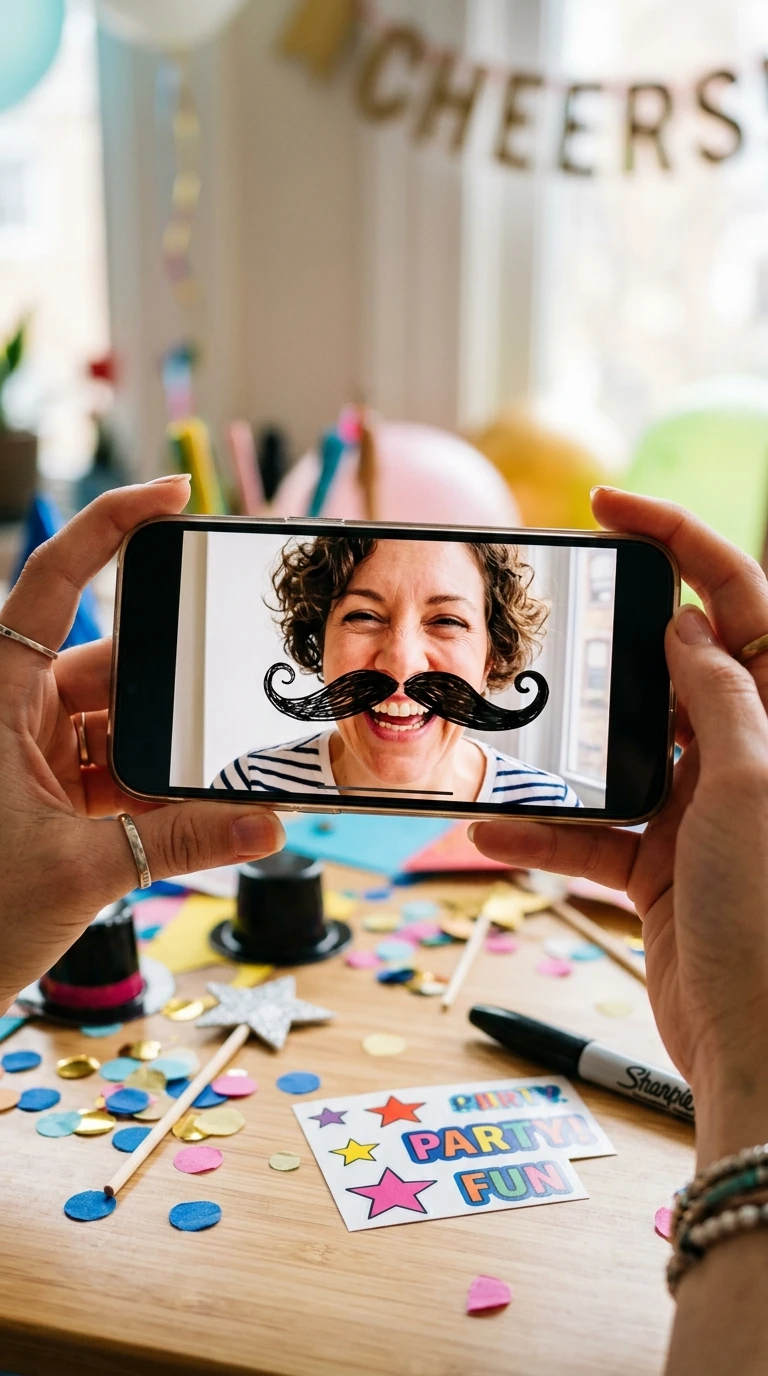 Une moustache dessinée sur un visage, façon déguisement rapide