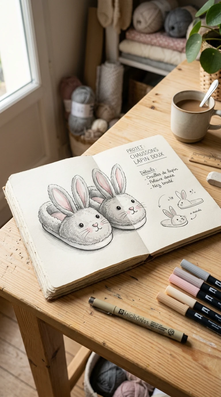 Une paire de chaussons de pantoufles avec des oreilles de lapin