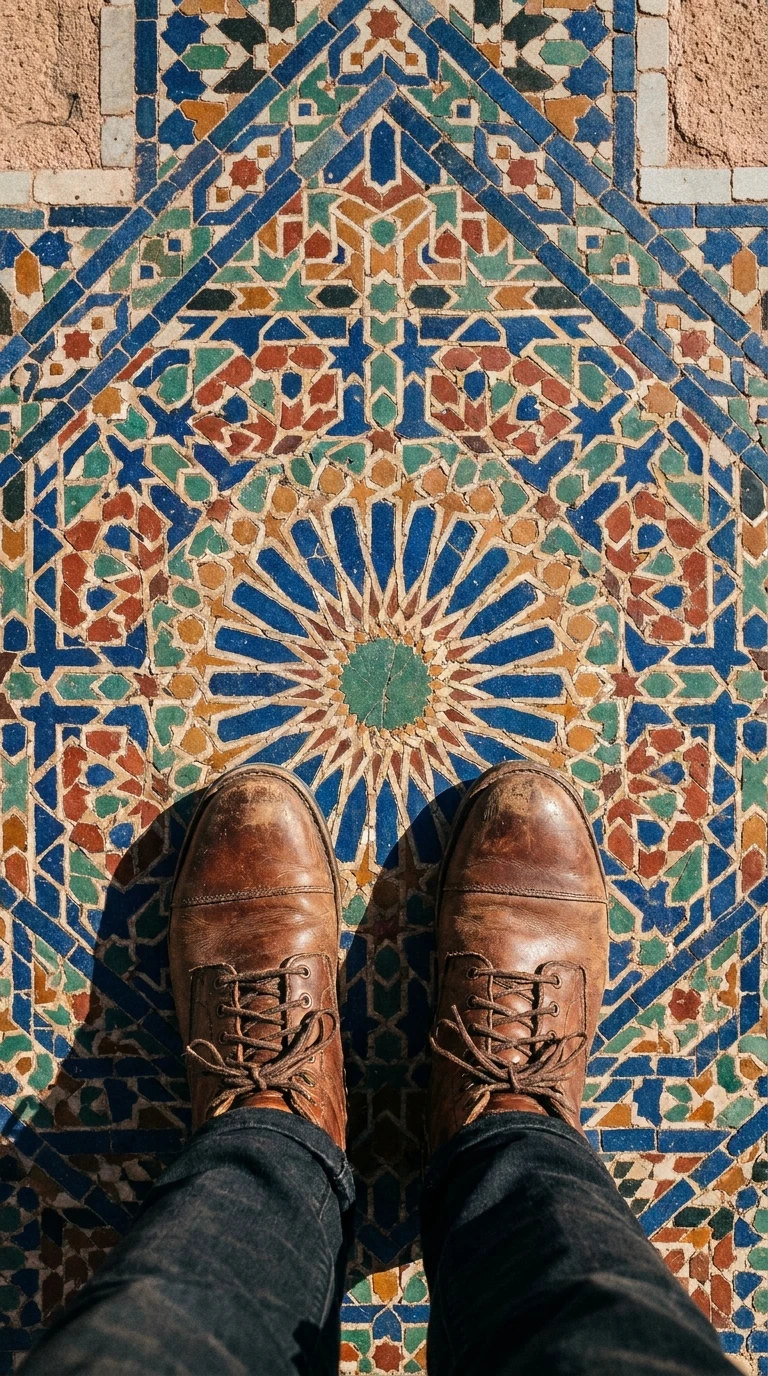 Une paire de chaussures posée sur un sol caractéristique
