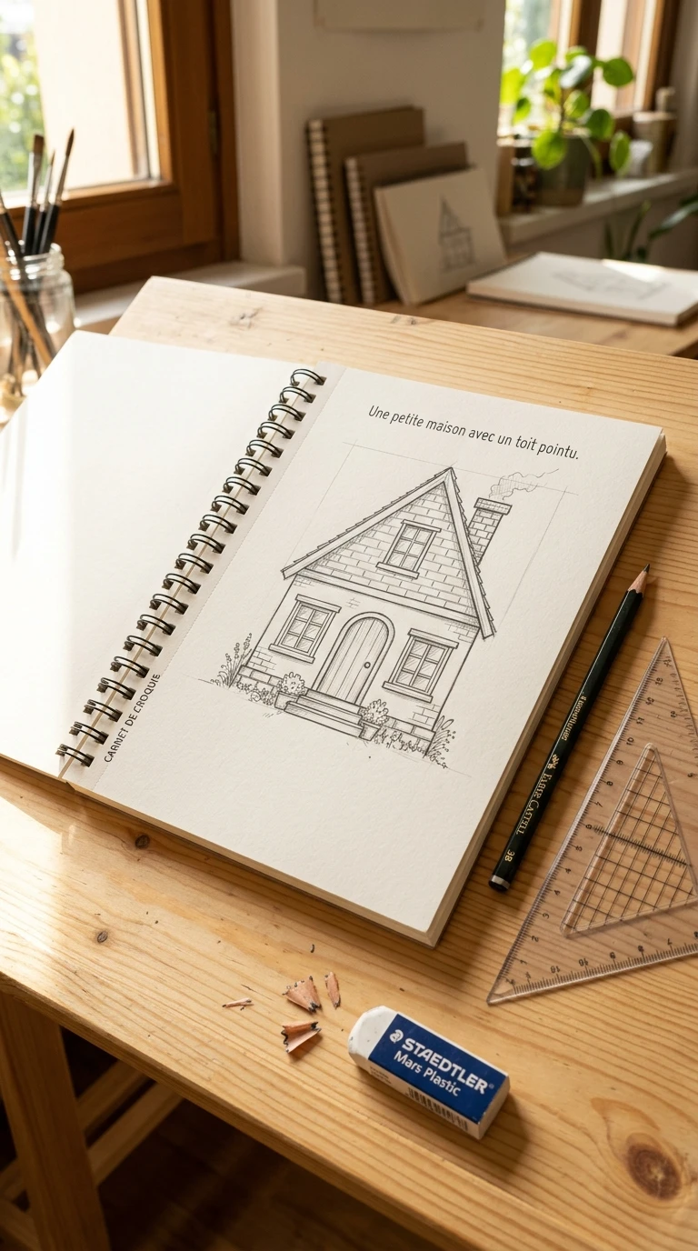 Une petite maison avec un toit pointu