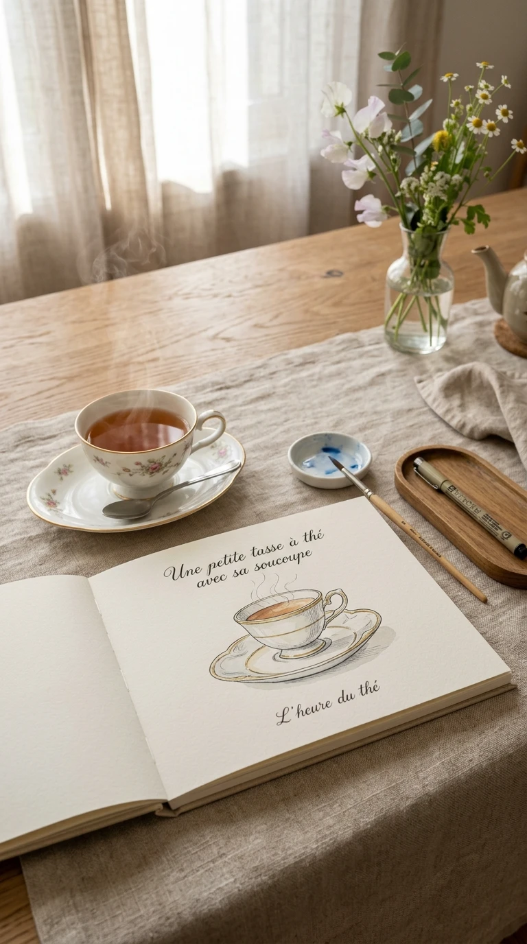 Une petite tasse à thé avec sa soucoupe