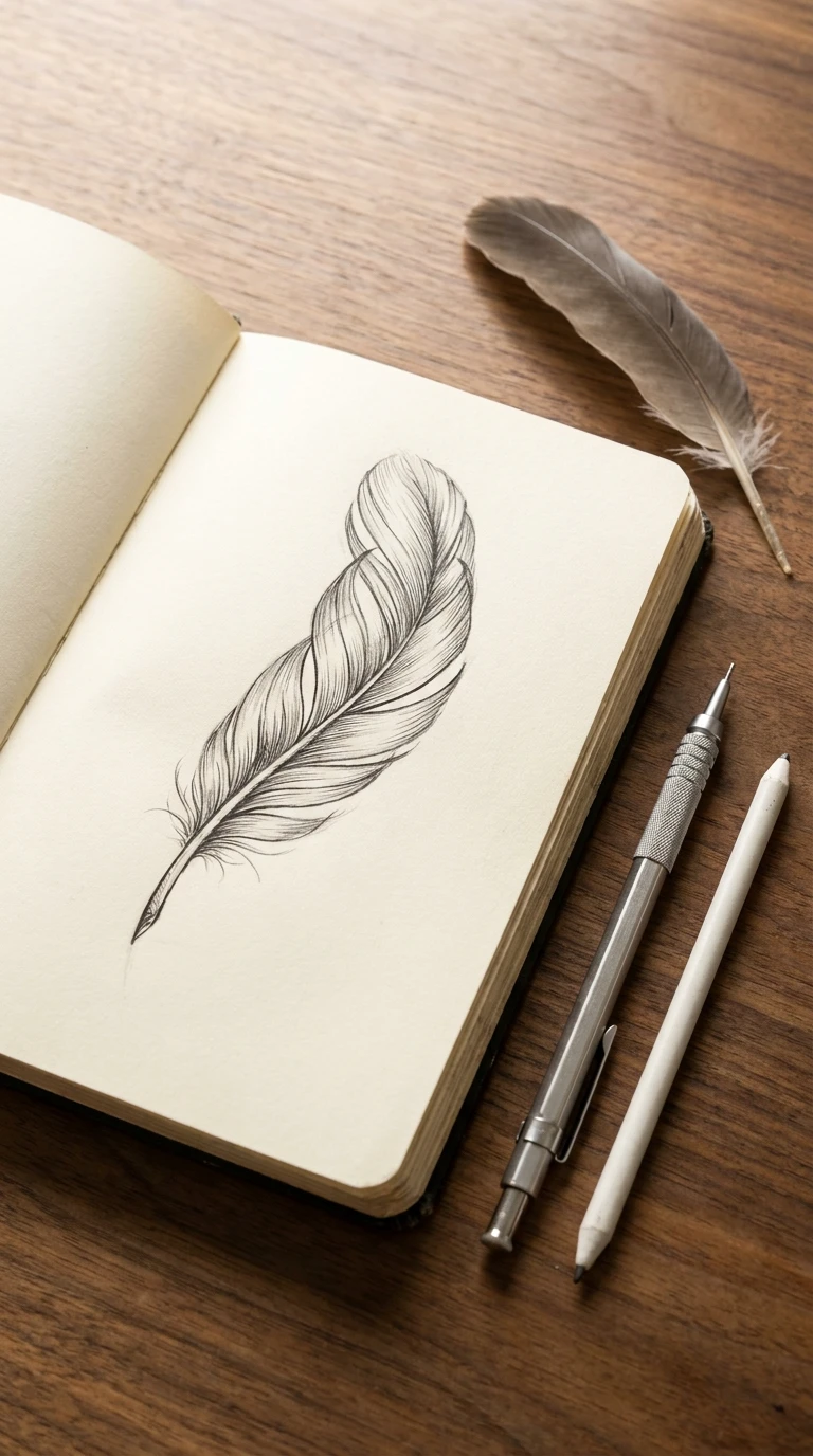 Une plume avec des détails fins