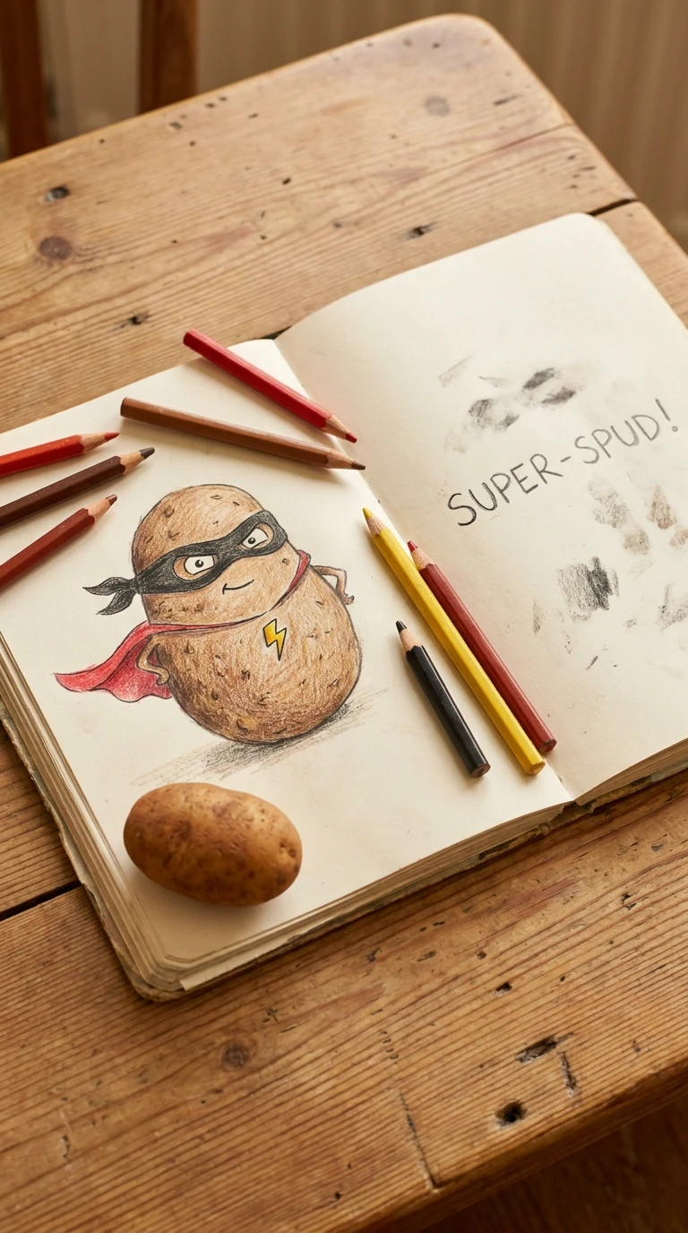 Une pomme de terre déguisée en super héros, cape incluse