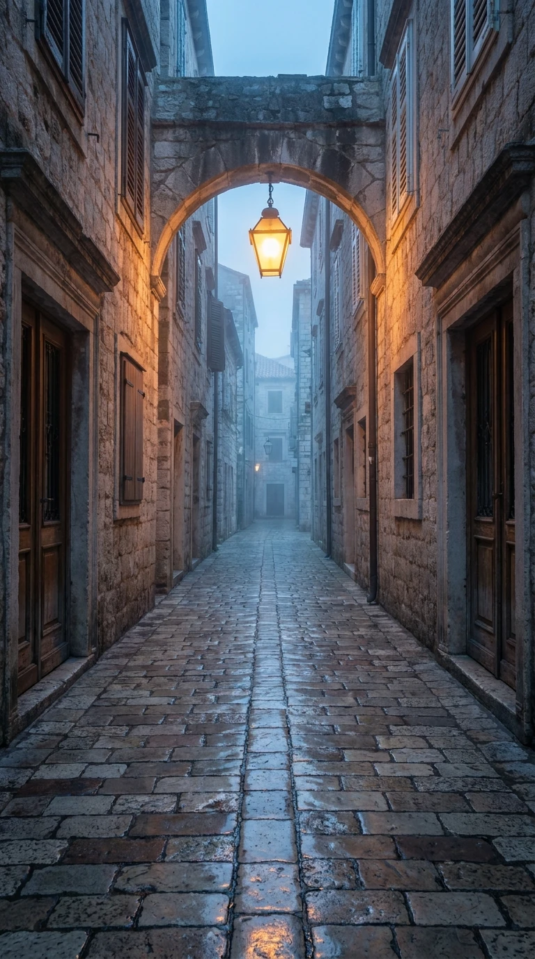 Une ruelle vide, tôt le matin ou tard le soir