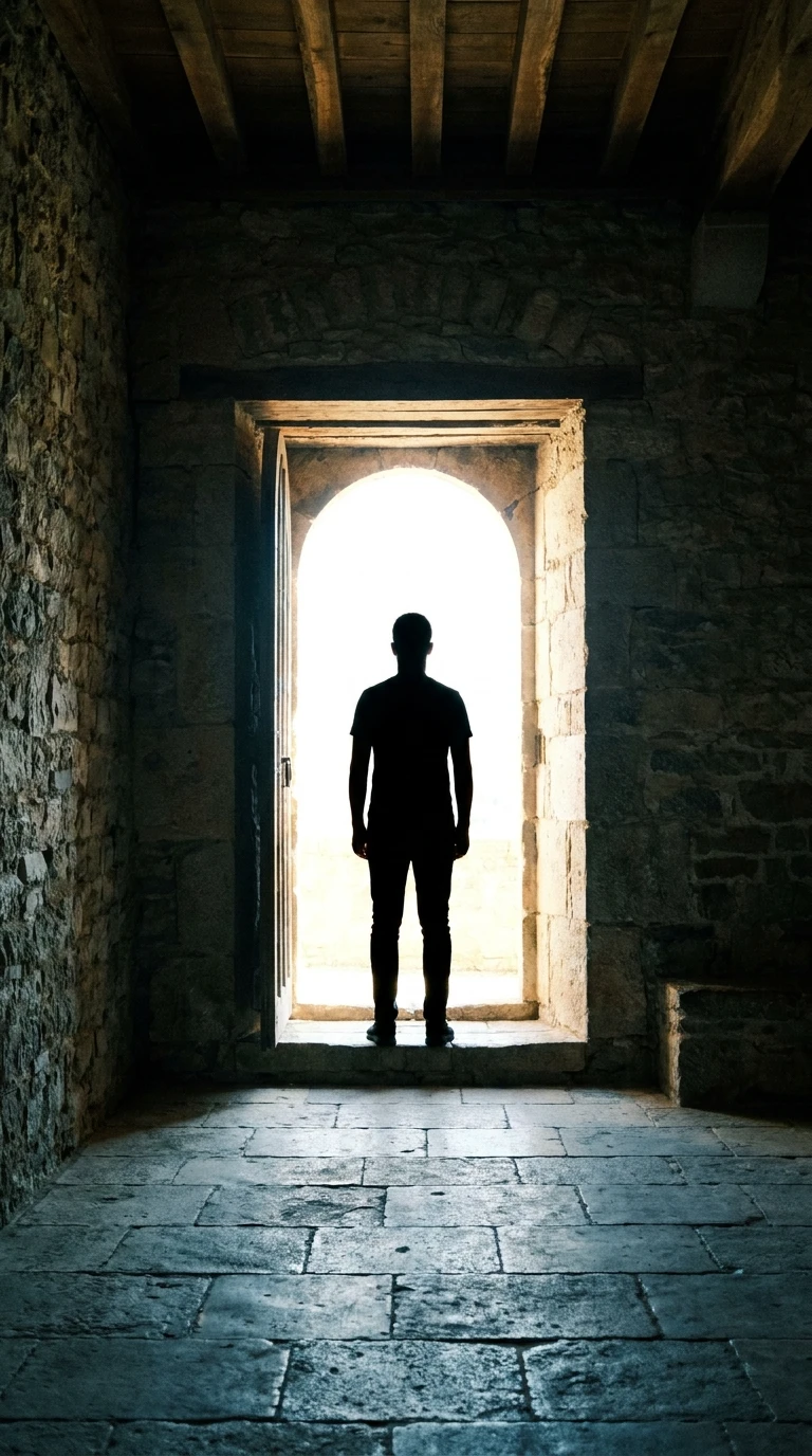 Une silhouette dans l'embrasure d'une porte ou d'une fenêtre