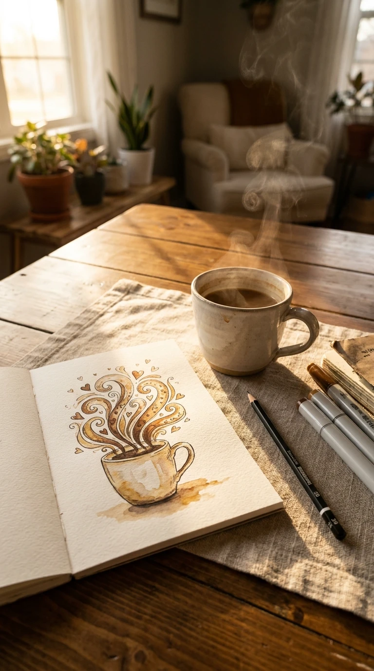 Une tasse de café avec de la vapeur stylisée
