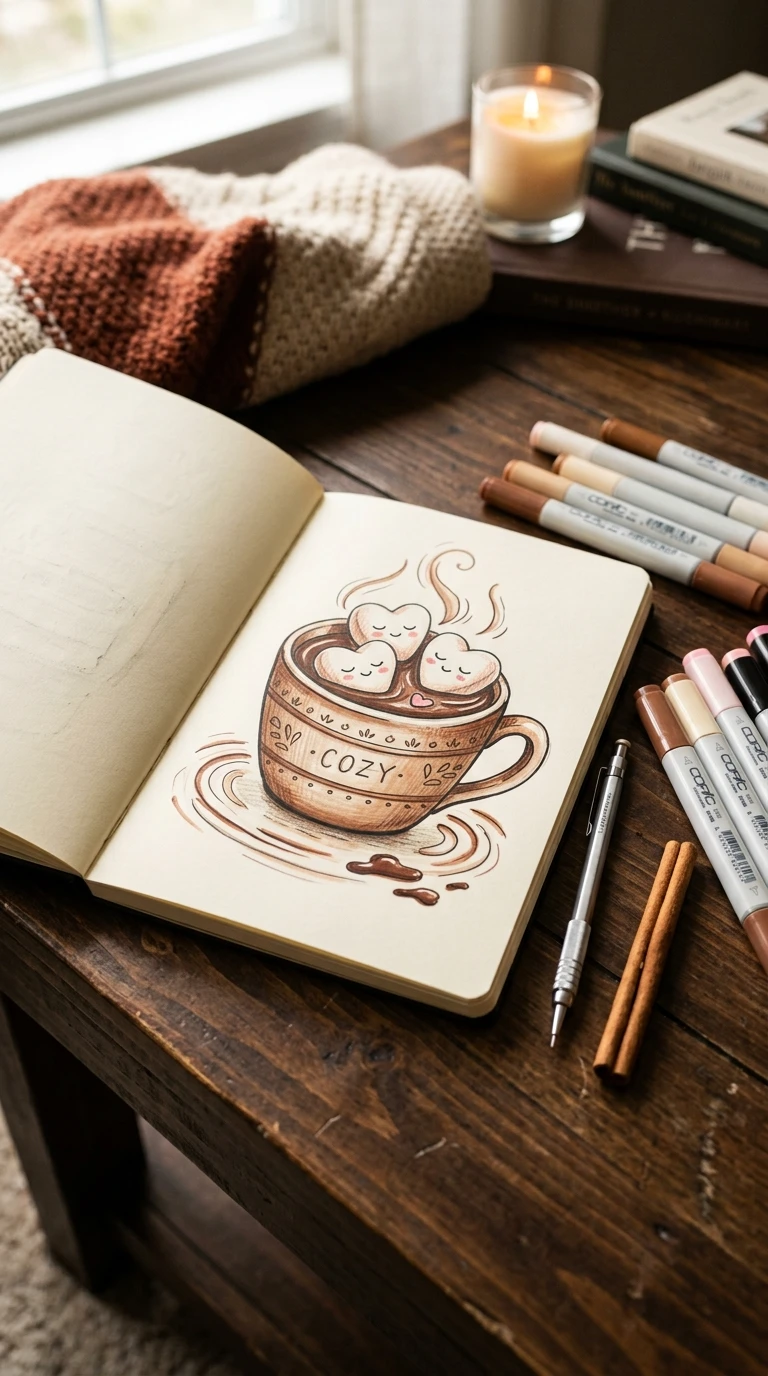 Une tasse de chocolat chaud avec des guimauves en forme de cœur