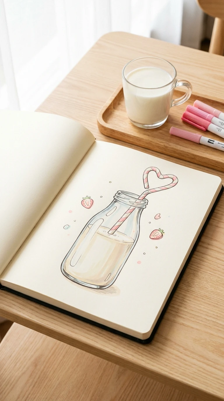 Une tasse de lait avec une paille en forme de cœur